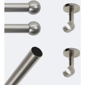 Boulet - Kit de tringle &agrave; rideaux Nickel Mat 200cm Diam.20mm Embout Boule - Fixation Plafond