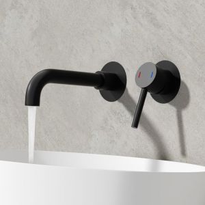 ROVOGO Noir Mitigeur lavabo encastré mural avec corps dissimulé en acier inox 304, Robinet de lavabo de salle de bain à 2 trous avec bec rotatif à