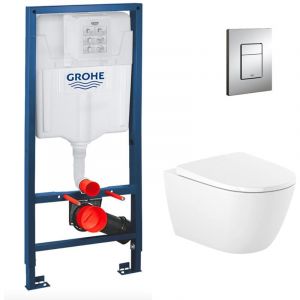 Grohe Pack WC Bâti-support Rapid SL + Cuvette suspendue Roca + Abattant softclose+ Plaque Chrome (RapidSL-Ona-1)