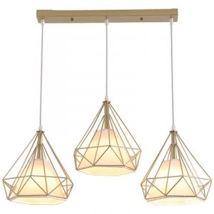 Lustre Suspension Industrielle en forme Diamant 25cm Lampes de Plafond Abat-Jour Cage en Fer Luminaire Corde Ajustable Salle &agrave; Manger,Bar,Chambre Dor&eacute;