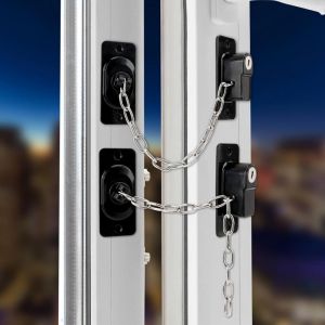 Lot de 2 serrures de réfrigérateur réglables avec clé pour armoires, fenêtres, portes coulissantes, vis incluses, noir