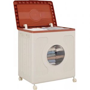 COSTWAY Boite Rangement Plastique avec Couvercle 45L, Caisse Rangement Pliable, 4 Roulettes, Fen&ecirc;tre Transparente, Bac Armoire Plastique pour