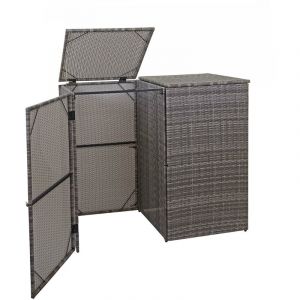 Jamais utilisé] Cache-poubelle pour 2 poubelles HHG 257, box pour poubelles, revêtement, polyrotin 2x120l, gris