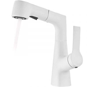 Robinet de cuisine avec douchette, robinet d'eau chaude et froide rotatif &agrave; 360&deg; (blanc)