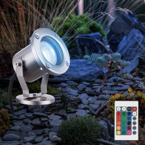 Lampe de jardin GU10 avec piquet de sol spot d'ext&eacute;rieur spot de jardin au sol Spot IP65 orientable, t&eacute;l&eacute;commande dimmable, rgb led 3.5W 290Lm, DxH