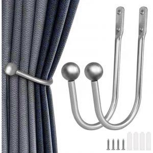 2 Pi&egrave;ces Argent Crochets u H&eacute;misph&egrave;rique, Embrasses de Rideaux Crochets &agrave; Visser, Crochets en M&eacute;tal &agrave; Fixer au Mur, pour Rideaux Muraux, Rideaux de