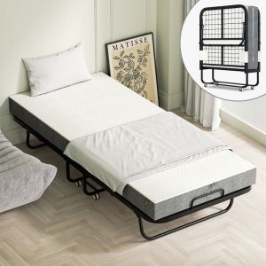 Swanew Lit Pliant lit d'appoint 90x200cm invité - Pliant avec 4 Roulettes Universelles + Matelas, Cadre en Acier,Charge 150KG