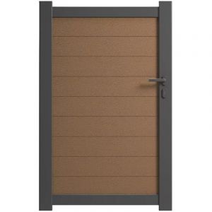 Portillon aluminium remplissage composite 3D bois clair Haut 160 cm x Larg 100 cm Vendu sans poteaux