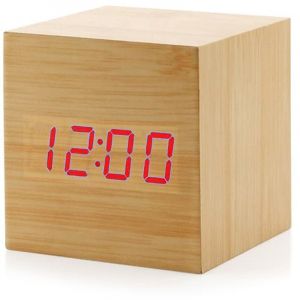 Horloge Réveil numérique, mini-réveil de bureau Cube moderne à lumière LED en bois, affiche l'heure et la température pour les enfants, les chambres,