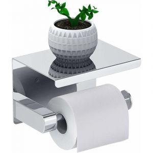 Ulisem Porte Papier Toilette, Support Papier Rouleau sans Perçage Derouleur Papier WC,Distributeur Papier avec Tablette, Acier Inox sus 304, Colle