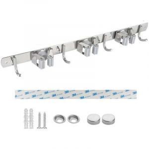 Porte Balai Mural, Acier Inoxydable, Porte Balai Adh&eacute;sif avec Crochet, Armoire &agrave; Balai Multifonctionnelle pour Cuisine, Jardin, Salle de Bains,