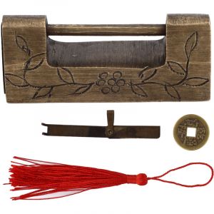 Serrure Antique Chinoise, Motif R&eacute;tro Classique, Mat&eacute;riau en Laiton Bronze, sans D&eacute;coloration, Cadenas Horizontal, Objets de Collection pour Bo&icirc;tes