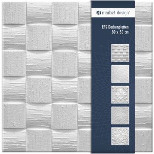 Marbet Design dalles plafond en polystyr&egrave;ne EPS 6 d&eacute;cors diff&eacute;rents 50x50cm paquet &eacute;conomique: Len, 2 m&sup2; / 8 panneaux