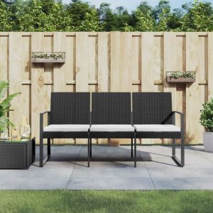 Maison Chic - Banc de jardin Banc d'extérieur Banquette à 3 places avec coussins noir rotin pp 65221