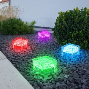 Décoration de jardin Lampe solaire led rvb avec lampe de jardin à couleur changeante, design glaçon, LxH 7x5,4 cm, lot de 4
