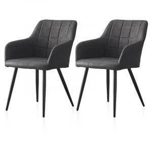 Clipop - Lot de 2 Chaise de Salle à Manger Chaise de Cuisine rembourrée en métal Pied, Faux Cuir Chaises, Gris
