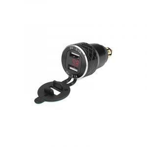 12V-24V 4.2A Voltmètre Rouge Moto Double Chargeur usb Din Socket pour Bmw Moto - Noir - Sollbry