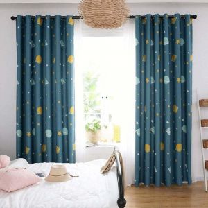 Rideaux Planète Bleue, Rideaux Occultants en Polyester Rideaux de Chambre à Coucher de Planètes Bleues de Animé Étanche à La Lumière Rideau Chambre
