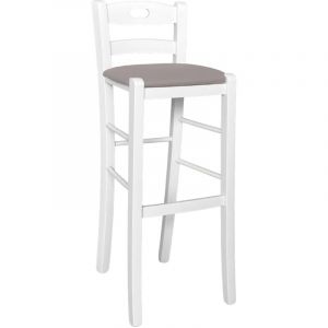 Tabouret bar bois blanc avec dossier h 80 cm assise en similicuir tortora