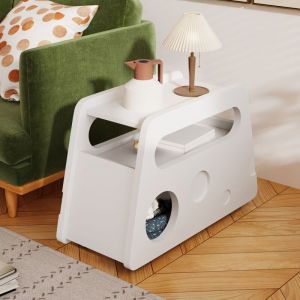 Hauss Spole - Table d'appoint de canap&eacute; &agrave; roulettes, 81x33x51,5 cm, table basse mobile, table de chevet, blanc