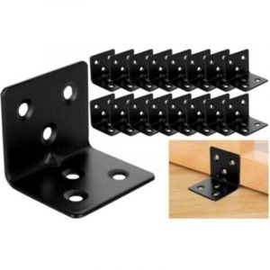 Lot de 20 &Eacute;querre d'assemblage Renforc&eacute;e Noir Inox, 38x30x30mm Plaque Equerre Inox, Equerre Metal pour Fixation de Inox pour Fixation et R&eacute;paration