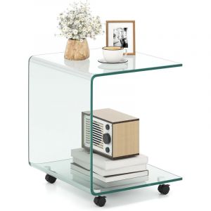 COSTWAY Table Basse en Verre, Table Basse Transparente, Bords Arrondis Lisses, Table d&rsquo;Appoint Carr&eacute;e pour Salon, Chambre, sans Assemblage, 45 x 45 x