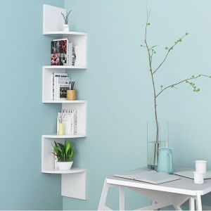 Wyctin - Hofuton Étagère d'angle à 5 Niveaux, Étagère en Forme Zigzag, Étagère Murale Bois pour Chambre, Salon, Bureau, Cuisine, Blanc