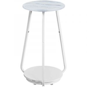 Table d&rsquo;appoint ronde table de chevet &agrave; 2 niveaux gu&eacute;ridon avec plateau en verre et &eacute;tag&egrave;re en panneau d'agglom&eacute;r&eacute; pour salon petits espaces style