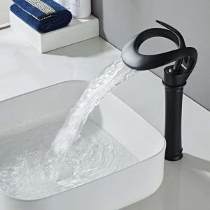 Robinet Lavabo Noir Haut Cascade Bec Haut Mitigeur Lavabo Noir Cascade Haut Robinetterie Salle de Bain Noir Cascade Mitigeur Salle de Bain,Noir,Haut