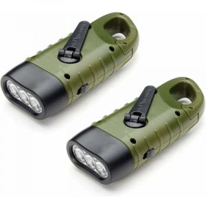 Linghhang - Lampe Torche Solaire Rechargeable(Lot de 2), led Lampe d'Urgence à Dynamo Manivelle Flashlight avec Mousqueton pour Randonnée Voyage