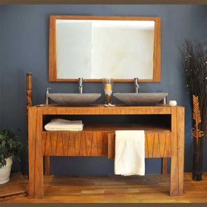Ensemble meuble vasque salle de bain Borneo 140 cm en bois teck Massif avec miroir Taille - Meuble+miroir+ vasque gris clair