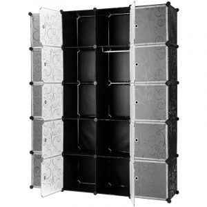 Armoire de Chambre avec 20-Cube Porte Meuble de Rangement avec Penderie Modulable Tige à Vêtements Armoire Penderie Étagère de Rangement en Plastique