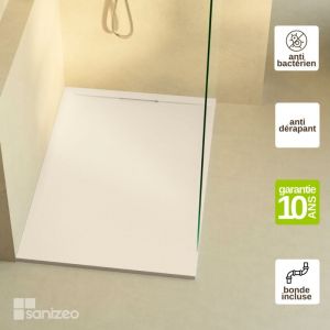 Receveur de Douche Extraplat 160x80x3cm Beige en R&eacute;sine Min&eacute;rale - Antid&eacute;rapant, Texture Ardoise - RAGNAR LAVABERG