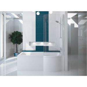 Baignoire bain douche gauche avec pare de baignoire+ tablier de baignoire blanc inspiro 160x70