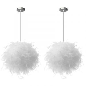 2X Lampe &agrave; Suspension Romantique Nordique &Oslash;25CM Suspension Luminaire En Plumes Blanches Pures Lustre D'Int&eacute;rieur Moderne E27