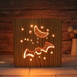 Chauve-souris Led veilleuse bois massif basse &eacute;nergie bouton poussoir interrupteur doux lumi&egrave;re chaude cr&eacute;atif amis cadeau chambre d&eacute;coration de la