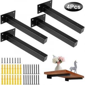 Equerre Etagere 4 Pcs Industrielle Support d'&eacute;tag&egrave;re Murale Fixation R&eacute;tro,Supports Plateaux en M&eacute;tal avec Vis Tablette Mural Bride,Noir en Acier