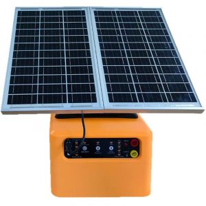 48KM Clôture Électrique Solaire, ClôTure éLectrique Pour Animaux de bétail de 1.5 joules / 12KV Réglable, électrique de clôture 12V avec Panneau