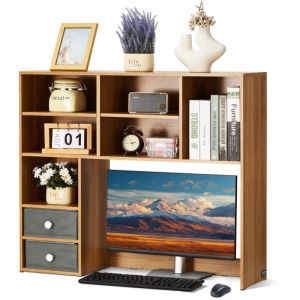 VEVOR Etagere a Poser sur Bureau a 3 Niveaux, Bibliotheque de Bureau 94 x 25,4 x 79,2 cm, Organisateur de Bureau avec 2 Tiroirs en Tissu, Support de