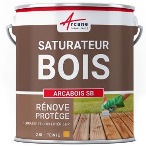 Arcane Industries - Saturateur, bois, pour terrasse, bardage, ext&eacute;rieur : Arcabois sb - 2.5 l (jusqu'&agrave; 12.5 m&sup2;) Ch&ecirc;ne Dor&eacute; - Teinte Jaune