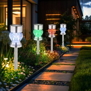 Lampe d'extérieur lampe solaire décoration de jardin rgb cristaux de verre à couleur changeante lampe enfichable, acier inoxydable plastique noir,