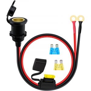 Prise briquet avec c&acirc;ble 14awg 12V 24V briquet &eacute;tanche douille c&acirc;ble torique avec fusible 20A pour voiture, moto, bateau (1m)