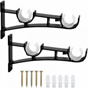 2 Pcs Support de Tringle &agrave; Rideaux pour Tringle de 35mm Diam&egrave;tre Support Tringle &agrave; Rideau Double en M&eacute;tal Noir