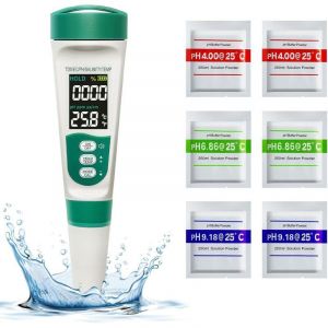 pH Metre Electronique, Kit de Testeur Piscine 5 en 1, Testeur pH/TDS/EC/Salinit&eacute;/Temp&eacute;rature, &Eacute;cran R&eacute;tro&eacute;clair&eacute; VA, Testeur Sel Piscine, pour Eau