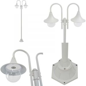 Lampadaire de jardin E27 220 cm Aluminium 2 lanternes Blanc - Lampadaire De Jardin - Luminaire Ext&eacute;rieur - &Eacute;clairage Ext&eacute;rieur - &Eacute;clairage