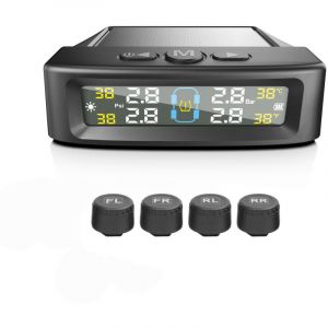 Système de surveillance de la pression des pneus - TPMS avec chargeur solaire et USB, 4 capteurs de pression des pneus et 6 modes d'alarme,