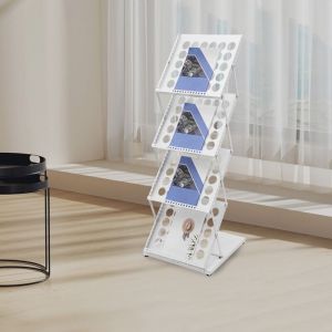 Présentoir pliable pour brochures, porte-revues, étagère à 4 niveaux, porte-journaux pliable, casier à compartiments.