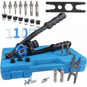 Bazywtyh - 110pc M3-M12 Pince a riveter pop ensemble avec rivets alu pour rivets aveugles en acier inoxydable alu Riveteuse manuelle professionnelle