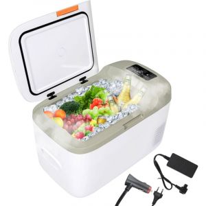 Puluomis - 25L Réfrigérateur de voiture, Congélateur à Compresseur, 1 Porte, Réfrigérateur électrique 12V 240V, Camping, Bar, - Blanc&Vert, destiné à
