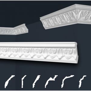 Moulure d&eacute;corative en polystyr&egrave;ne expans&eacute; 20m &ndash; Lot de 10 bandes 34x56mm &ndash; Finition parfaite pour murs et plafonds &ndash; L&eacute;ger et facile &agrave; installer &ndash;